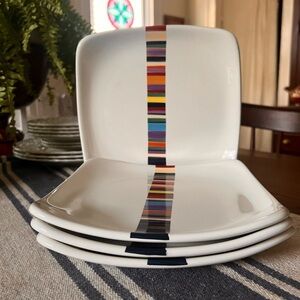 4 Tabletops Havana Square Striped Side Salad Plates 8.75” Handpainted